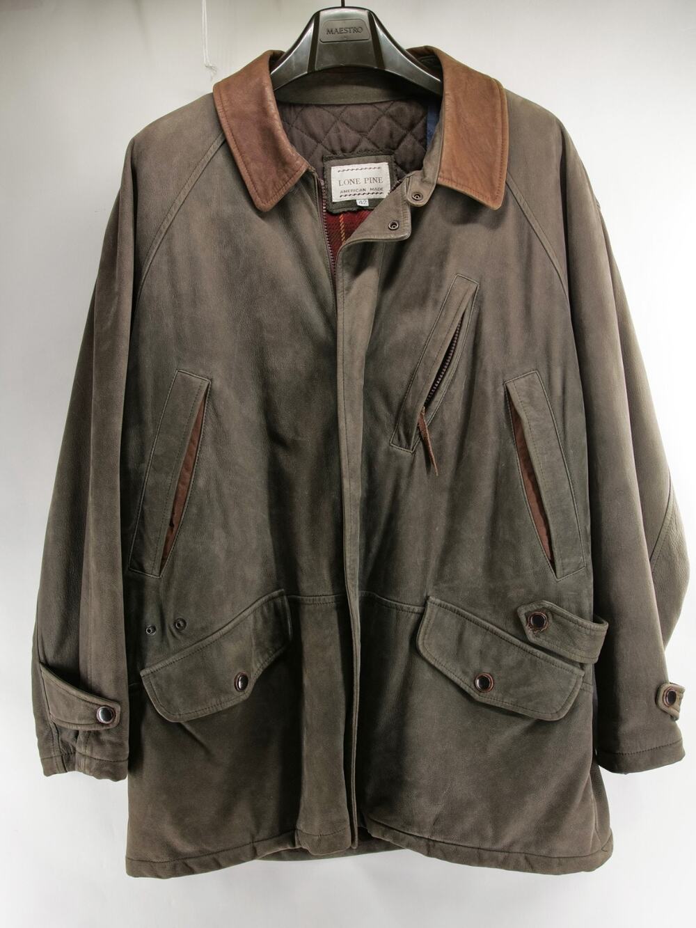 VTG Lone Pine Leather Jacket Men 42 USA Made Nubuck Rancher Bomber Plaid Quilted